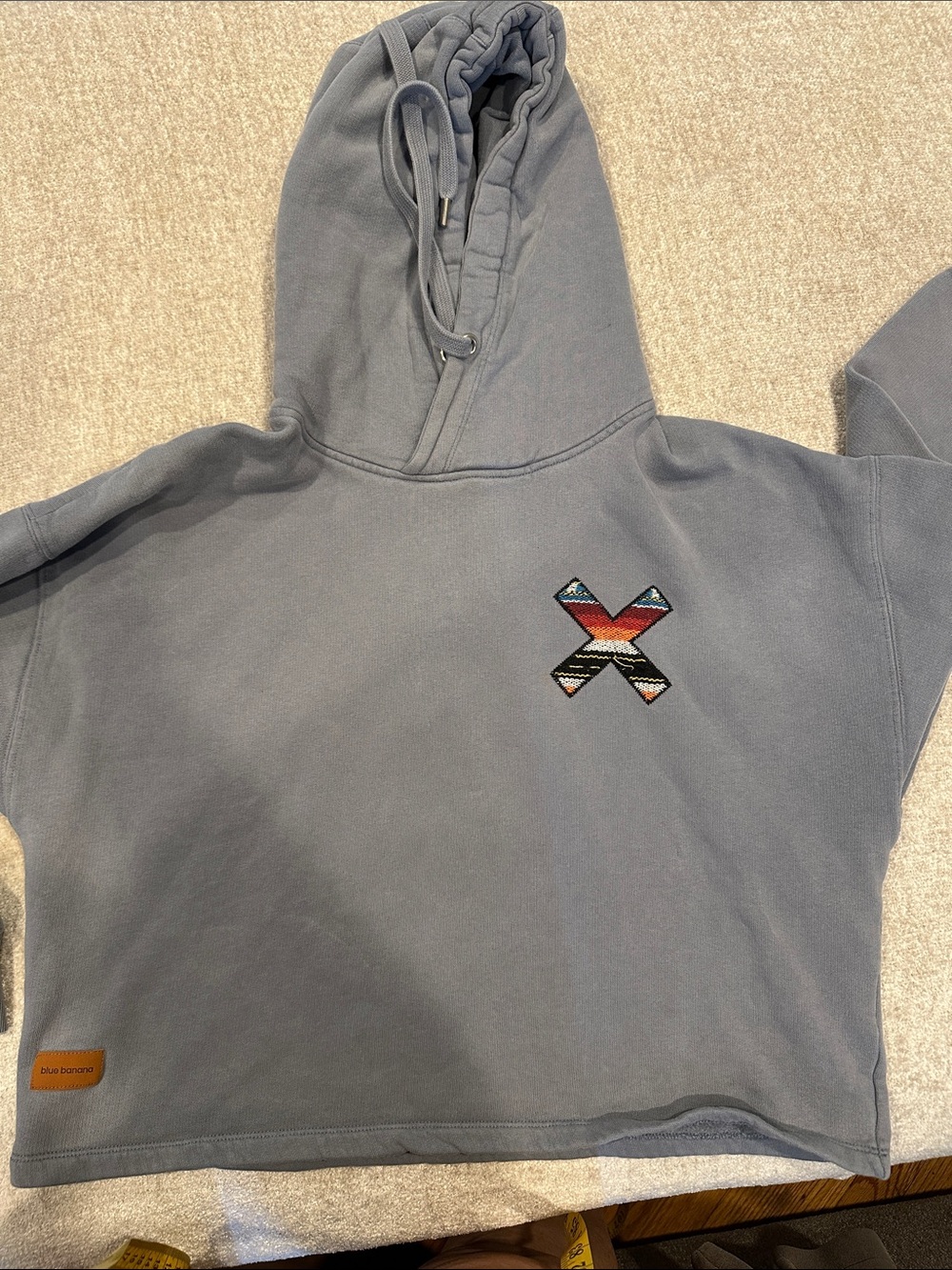 Blue Banana  Light Blue Hoodie with Multicolor Embroidered 'X'
